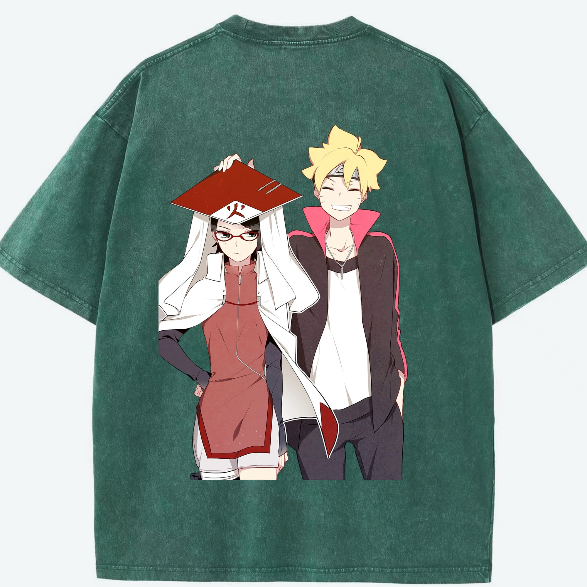 （画像用） NARUTO -ナルト- うちは サラダ Uchiha Sarada 綿100% ヴィンテージ風 半袖Tシャツ（背面プリント）